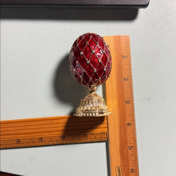 AKM stamped Faberge-styled Egg Russia Ornate Red and Gold Decorative Egg - Picture 11 of 11